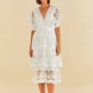 NWT - Farm Rio - Off-White Richelieu Midi Dress - Size Medium